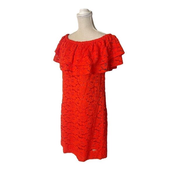 Trina Turk Off the Shoulder Lace Mini Dress in Tangerine - Picture 10 of 16